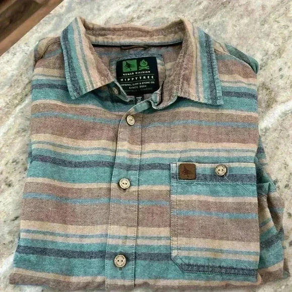 Men's Striped Casual Button Down Shirt - Blue and Brown - Picture 9 of 9